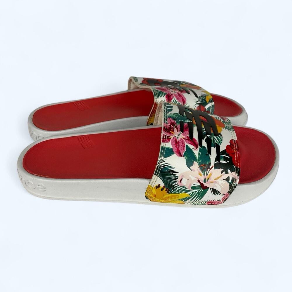 New Balance 200 V1 Women's Size 8 Slide Sandal Floral Logo Print White Slip On - Picture 3 of 7